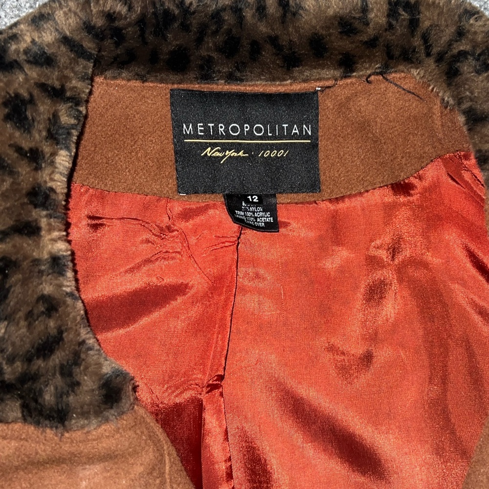 Vintage Wool Women's Jacket with Faux Leopard Fur Trim - Picture 5 of 6